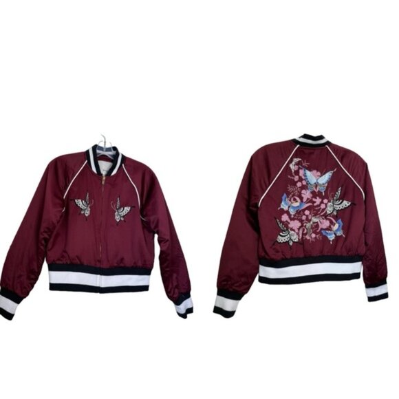 Aritzia WilfredFree Toulin Embroidered Satin Bomber Jacket Quilted Pockets Zip M - Picture 2 of 16